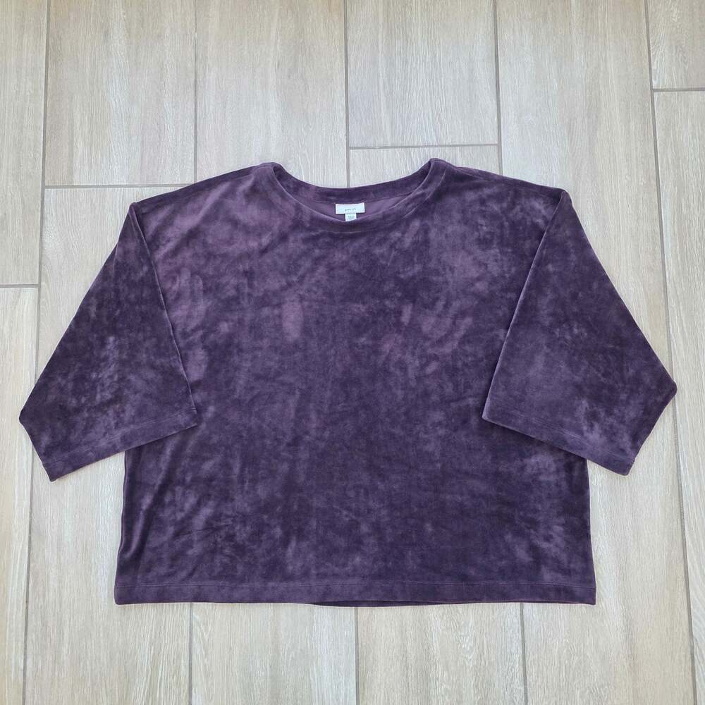 J Jill Pure Jill Velour Top Womens Medium Purple Boxy Relaxed Pullover
